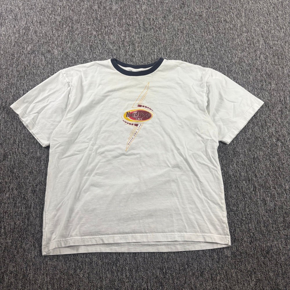 Y2K Hard Rock Cafe Seoul Music For Life Graphic Ringer T-Shirt White Men XL